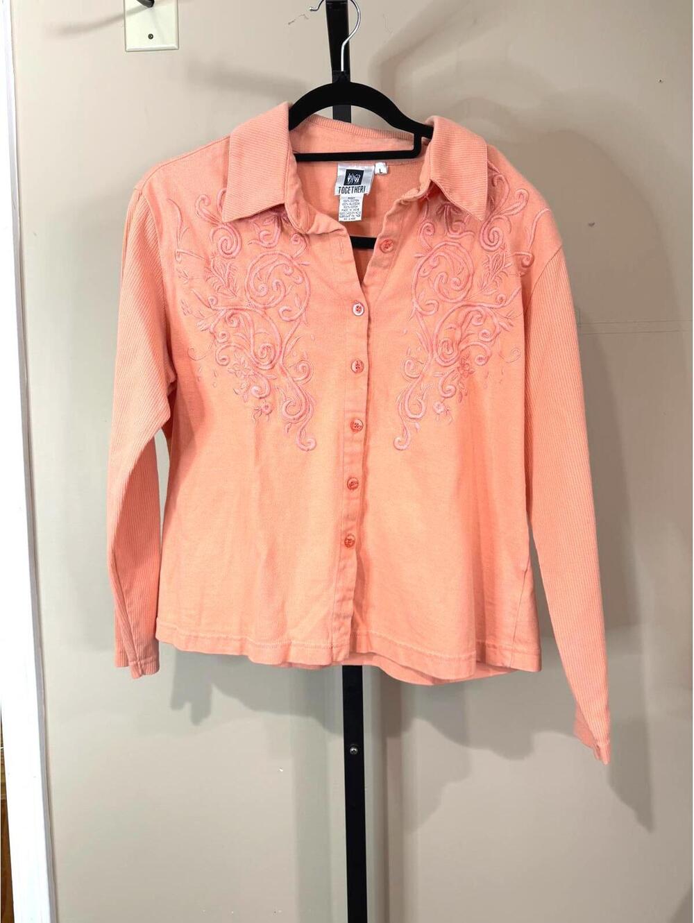 Together Peach Embroidered Button-Up Long Sleeve Shirt